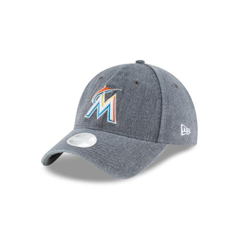 MLB Miami Marlins Womens Faded Denim 9Twenty Adjustable (BGV6745) - Grey New Era Caps